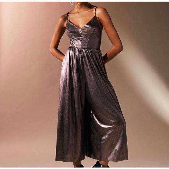 Urban Outfitters Pants - Urban Outfitters Wide-Leg Metallic Jumpsuit | Burgundy | Small